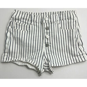 Altar’d State • Ivory Navy Railroad Striped Button Fly Shorts